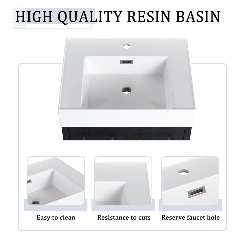 Modern Wall Mounted Bathroom Vanity With Resin Sink And Storage Rack