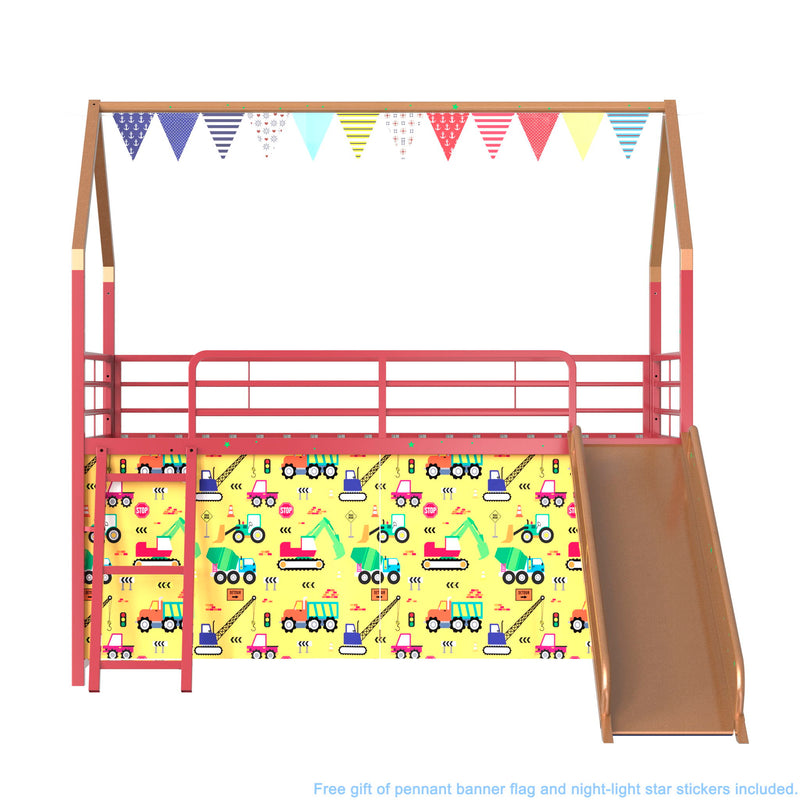 Jack - House Loft Bed With Slide And Curtain Set