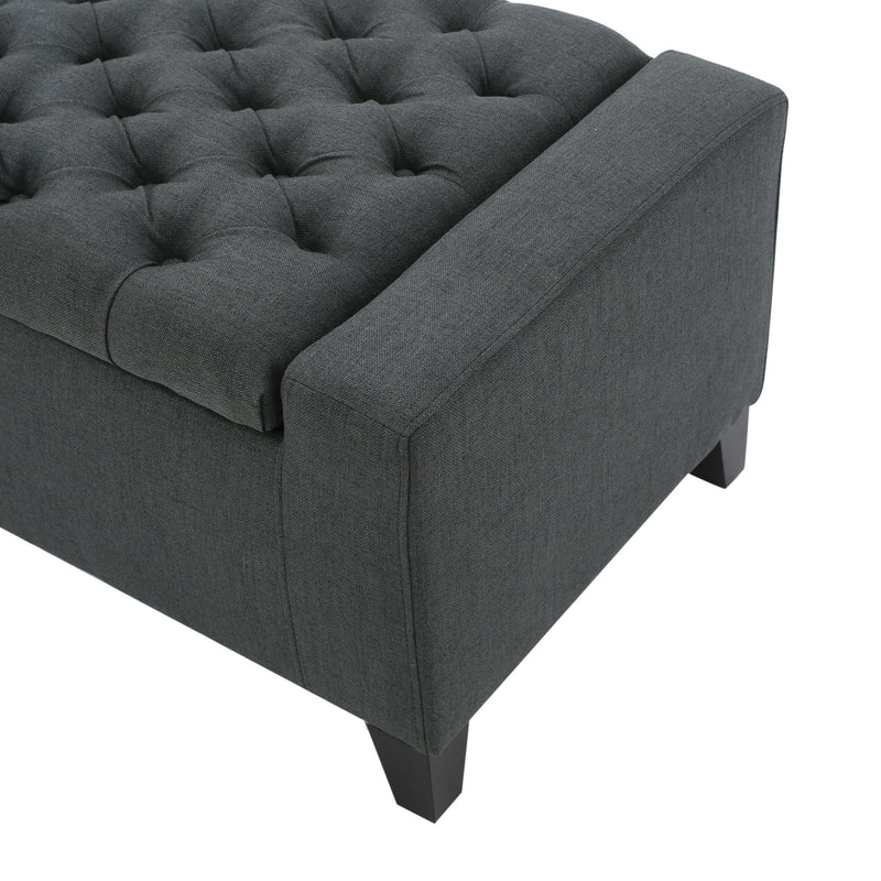 Contemporary Storage Ottoman With Tufted Top - Dark Gray