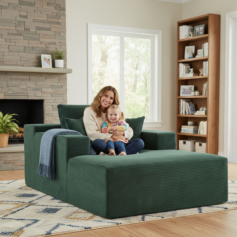 Convertible Chaise Lounge Chair With Wide Armrest & Throw Pillows