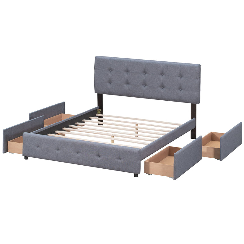 Upholstered Platform Bed With Classic Headboard And Drawers, No Box Spring Needed