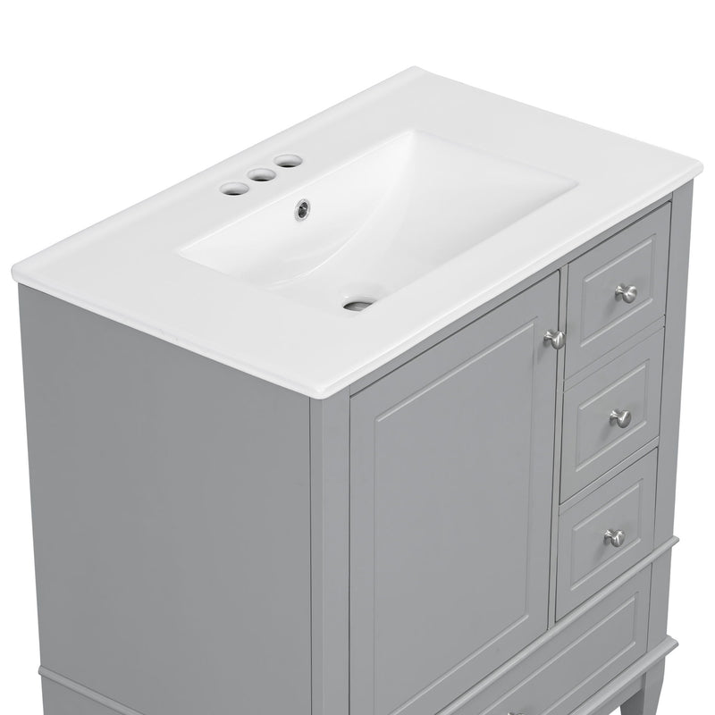 Freestanding Bathroom Vanity With Sink, Soft Close Door, 3 Drawers