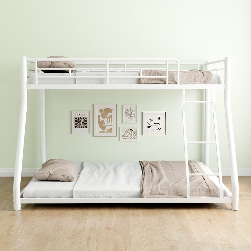 Bunk Bed Frame With Ladder And Guardrail, Heavy Duty Noise Free Design Metal Construction