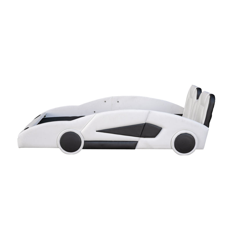Race Car Shaped Twin Platform Bed With Wheels, Pine Wood Construction