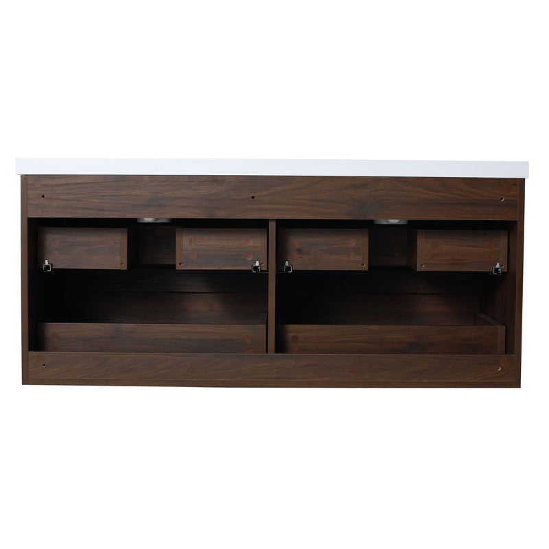 Modern Floating Bathroom Vanity With Dual Resin Sink, Soft Close Drawers