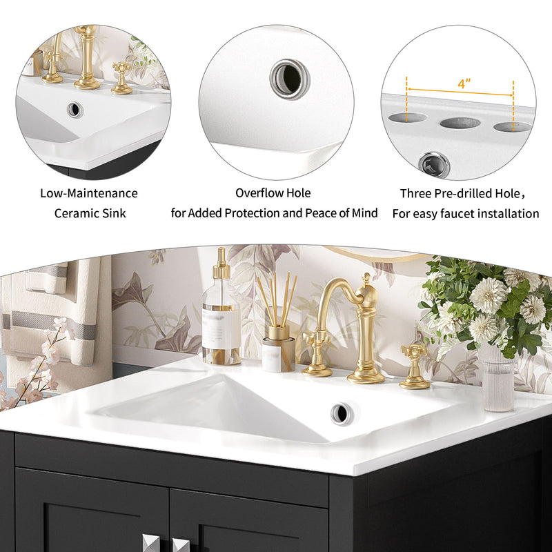 Bathroom Vanity With Integrated Undermount Ceramic Sink, 2 Doors And 1 Drawer, Soft Close Hinges