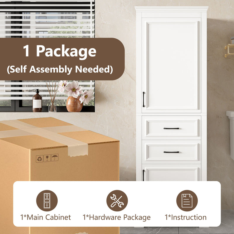 Freestanding Bathroom Vanity Tall With Damping Hinge Doors, Adjustable Shelves - White