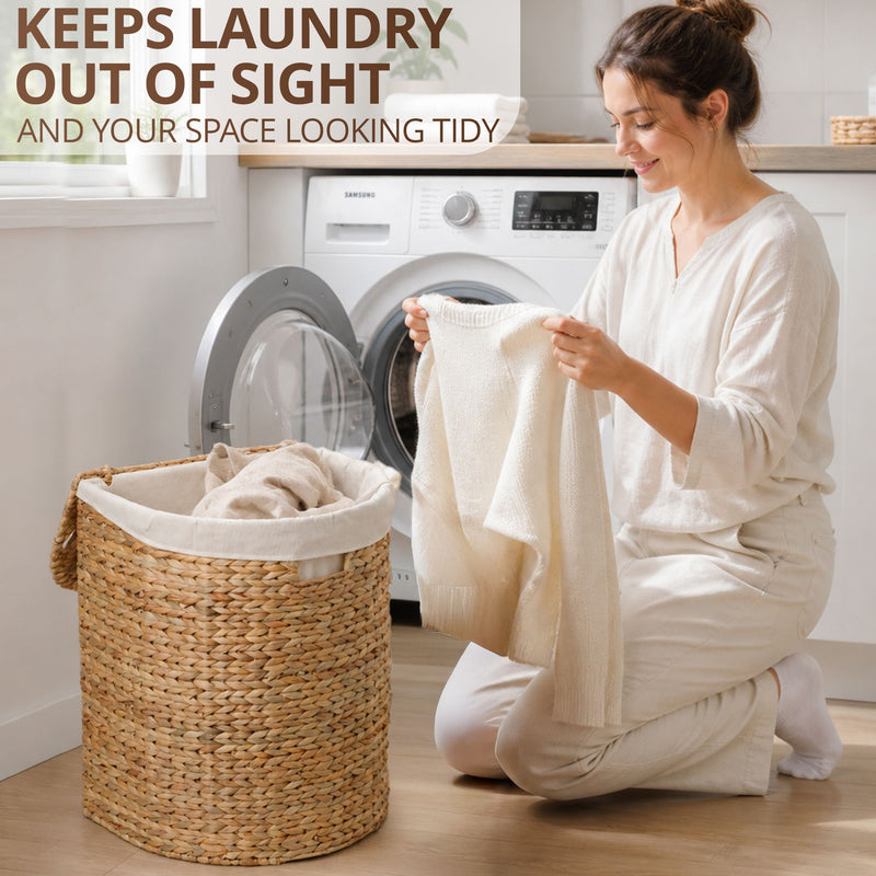 Half Oval Laundry Hamper With Lid - Light Brown