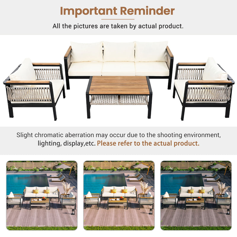 4 Pieces Outdoor Sectional Sofa Set 5 Person Patio Seating Group Outdoor Conversation Set With Cushions And A Coffee Table For Patios