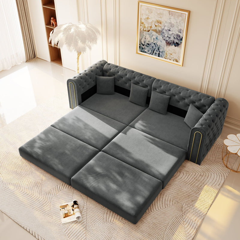 3-In-1 Convertible Sleeper Sofa With Movable Ottoman For Living Room