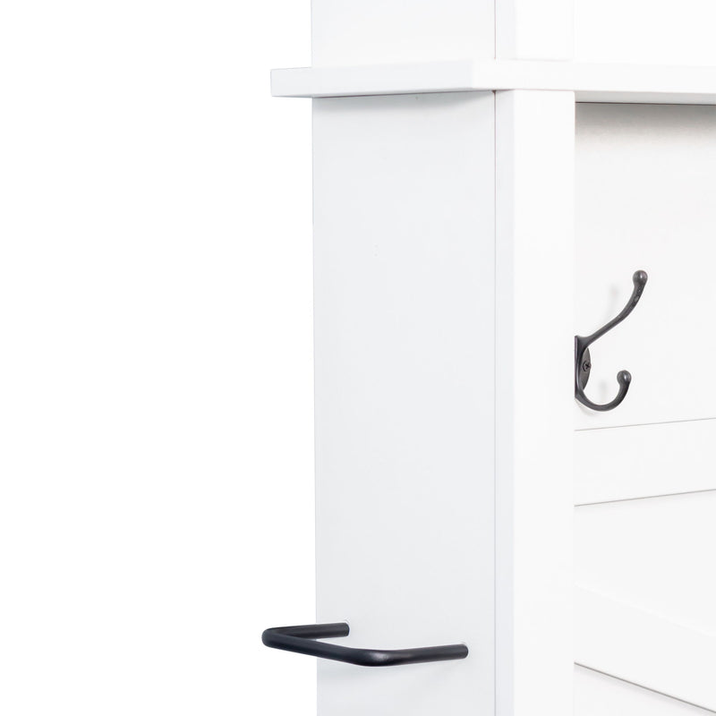 4 In 1 Hall Tree With 6 Hooks, Entryway Bench With Adjustable Shelves - White