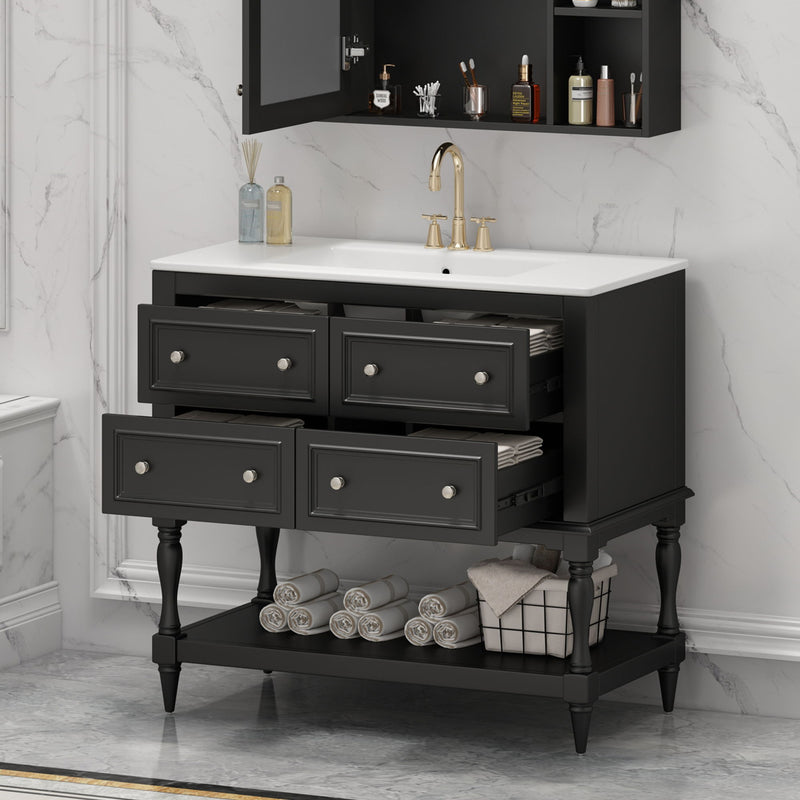 Bathroom Vanity Cabinet With Undermount Sink, 4 Drawer Set