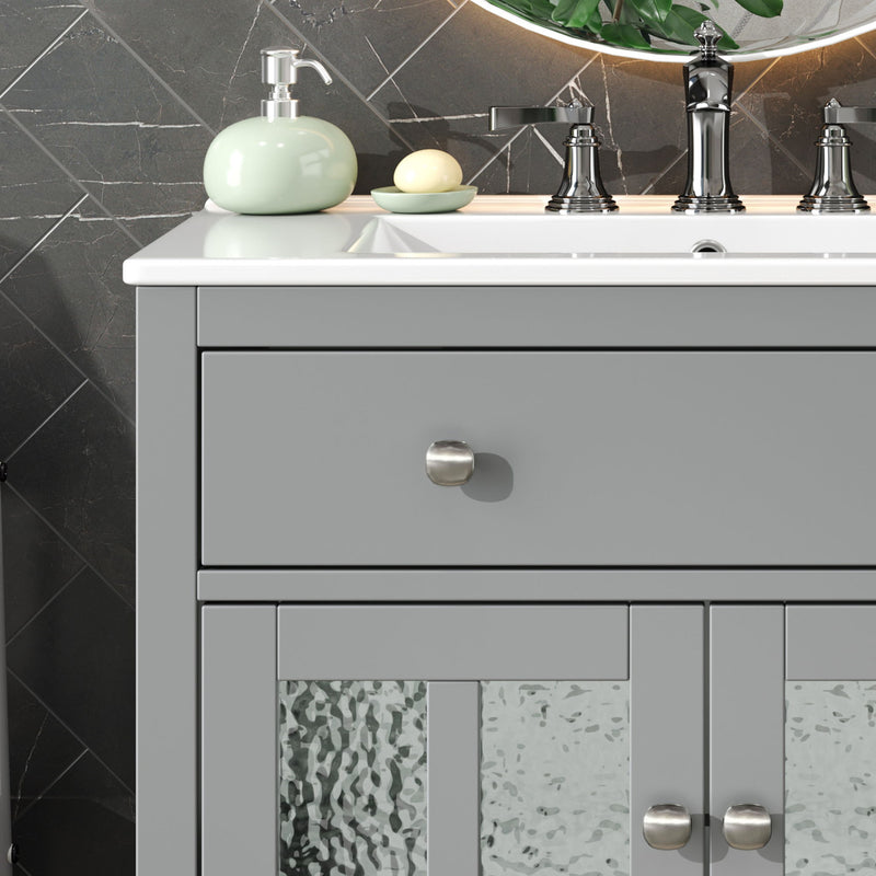 Bathroom Vanity With Ceramic Sink, Adjustable Shelf & Tip Out Tray