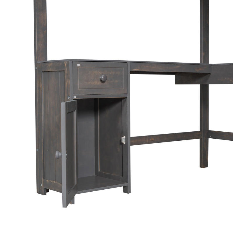 Loft Bed With U-Shaped Desk, Drawers, And Storage Shelves