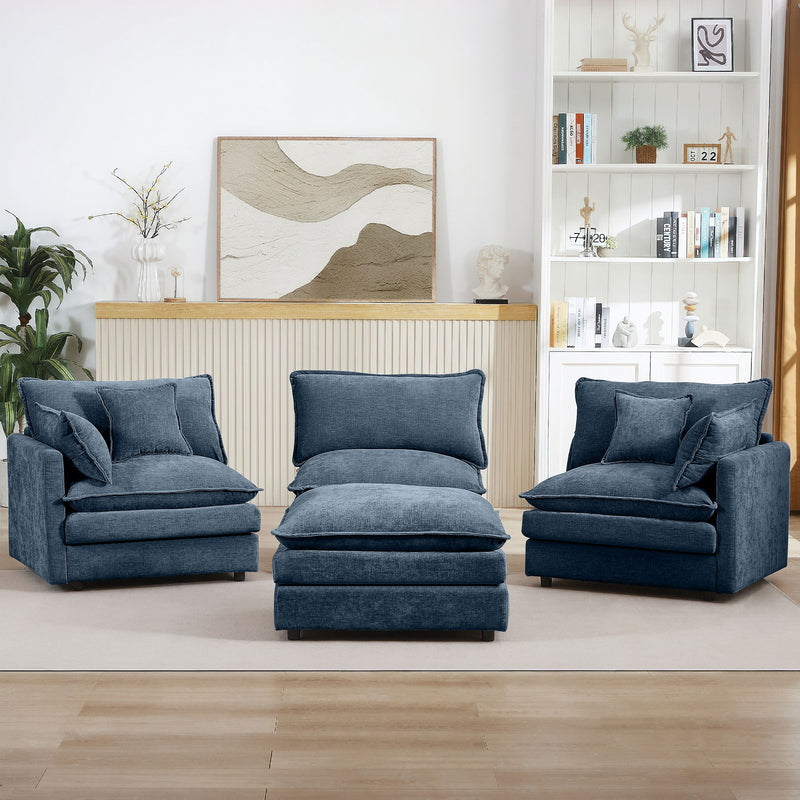 Modular Sectional Sofa L-Shaped Couch With Movable Ottoman - Blue