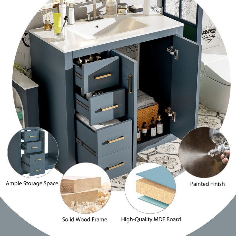 Bathroom Vanity With Sink Combo, Storage Cabinet, Freestanding Set With 3 Drawers & Soft Closing Doors
