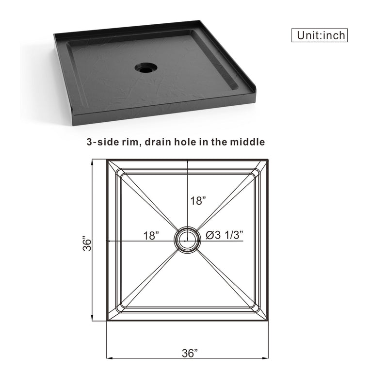 Anti Slip Center Drain Single Threshold Shower Base Slate - Black