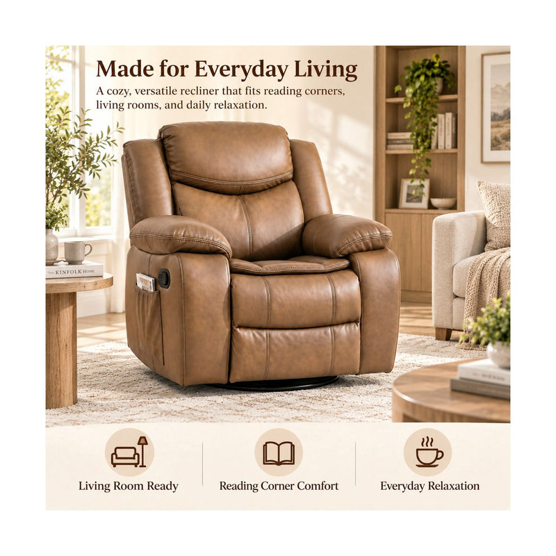 Rocker Recliner Chair With Manual Recline And 360° Swivel Base