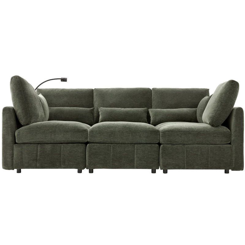 Modern Modular U-Shaped Sofa Bed With Movable Ottoman, USB Ports, Phone Holder