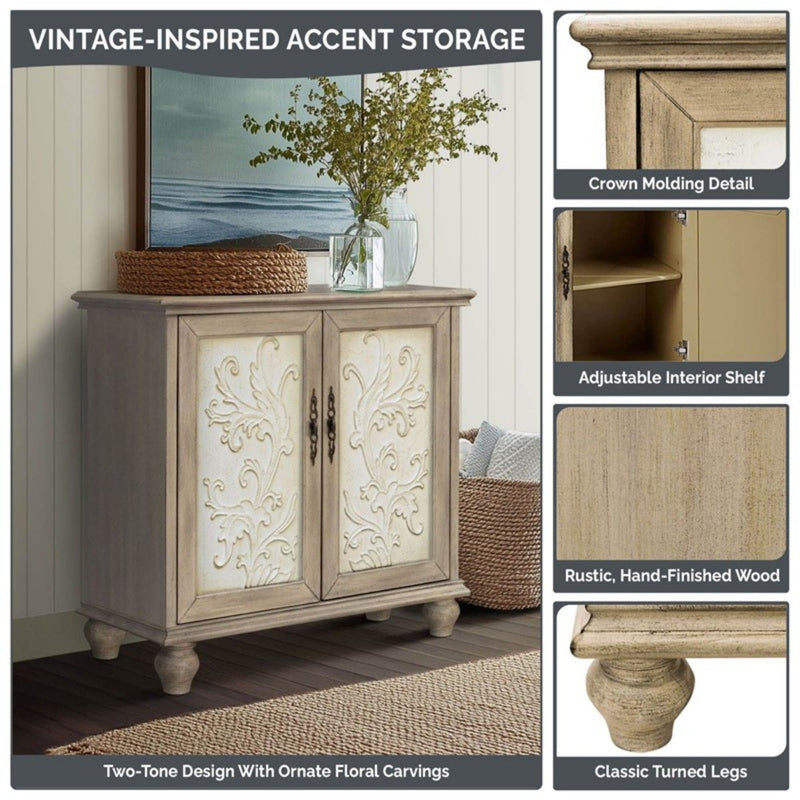 Driscoll - 2 Door Cabinet With Floral Design - Reclaimed Natural