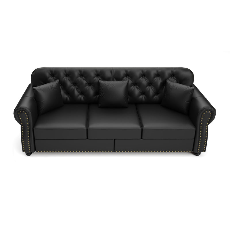Upholstered Sofa With Nailhead Trim, Rolled Armrests With Ottoman