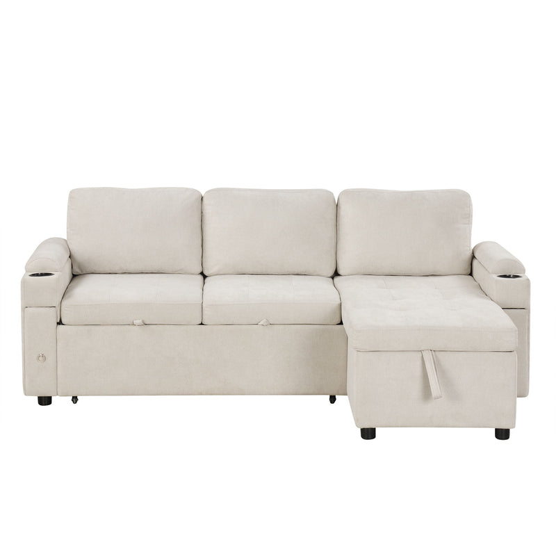 Convertible L Shaped Sofa Couch With Storage, Cup Holders, USB Ports