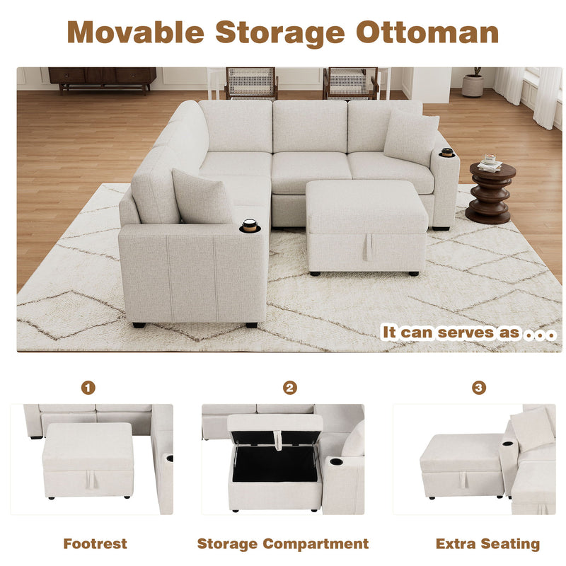 Sectional Sofa Convertible Pull-Out Sofa Bed With A Movable Storage Ottoman For Living Room
