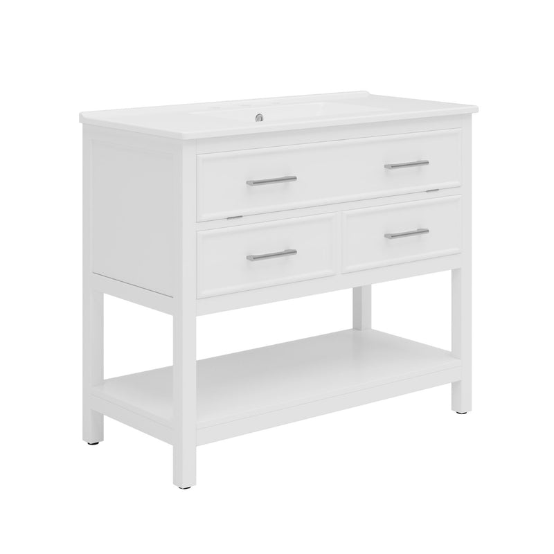 Bathroom Vanity With Ceramic Sink, Tip Out Tray & 2 Full Extension Drawers