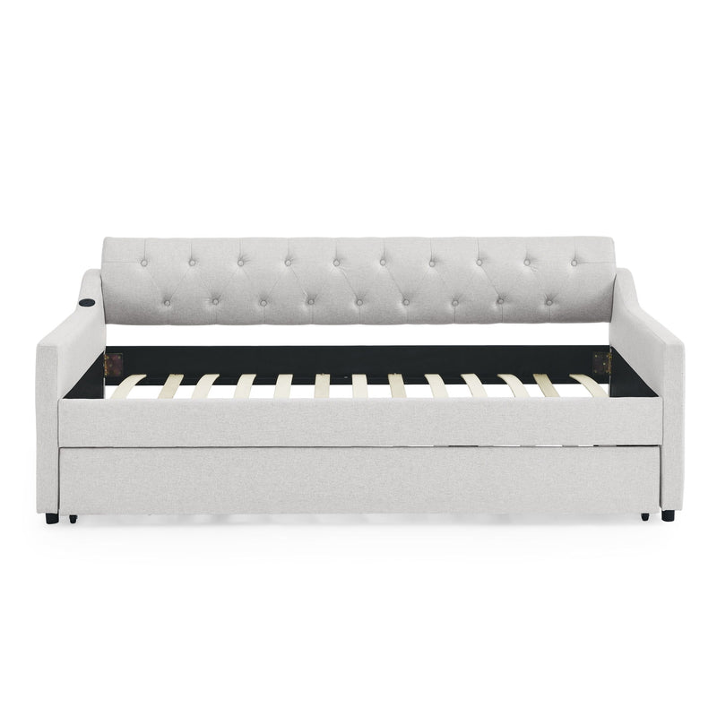 Size Upholstered Daybed With Trundle And USB Charging Armrest