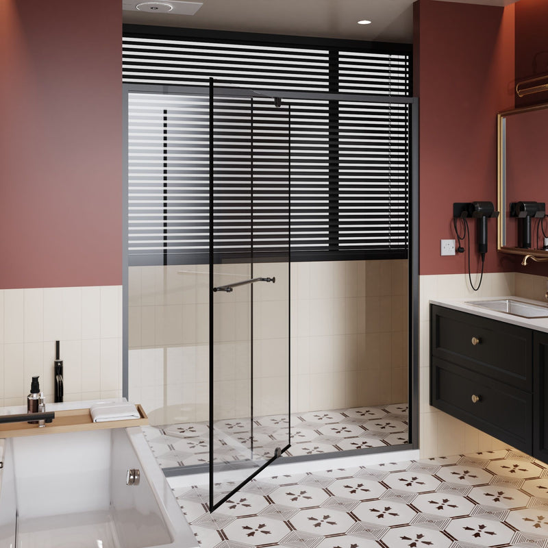 Pivot Shower Door With And Handle - Matt Black