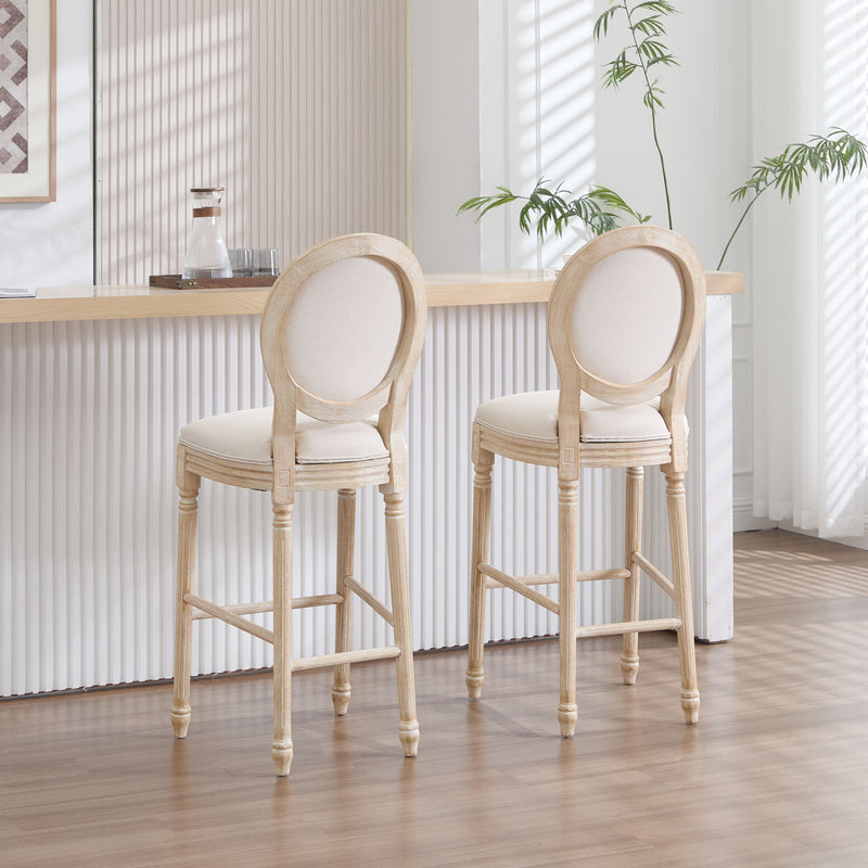 30'' Height Upholstered Bar Chairs With Round Back (Set of 2) - Beige