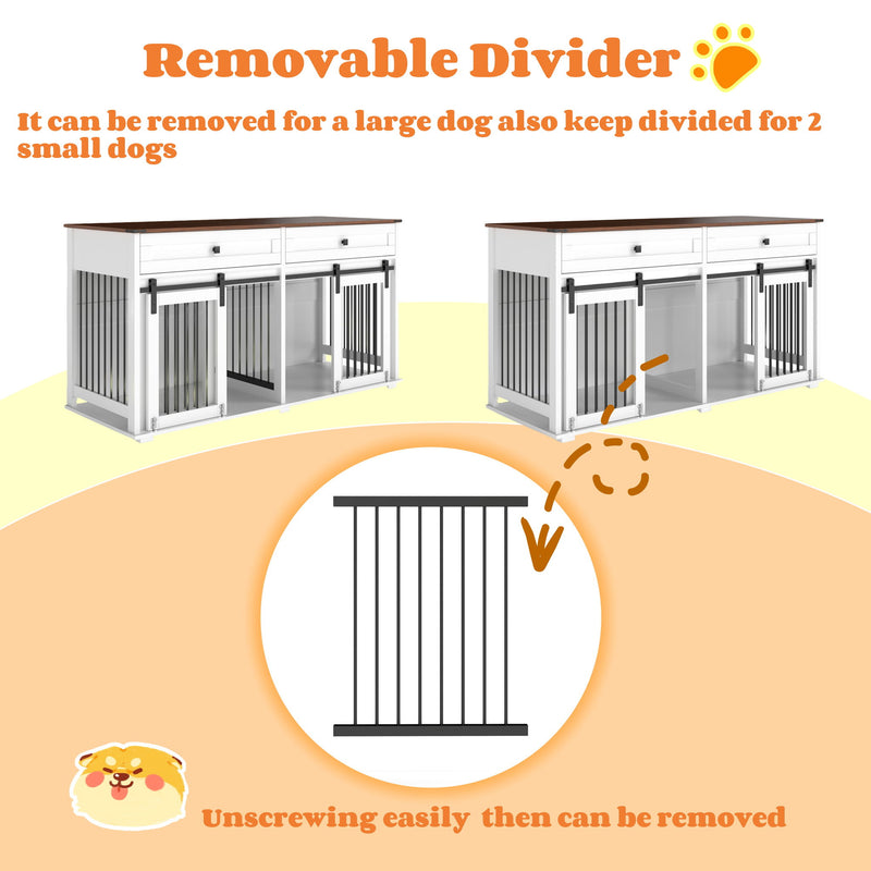 Large Dog Crate, Water Resistant Indoor Pets Furniture Double Dog Crates - Brown White