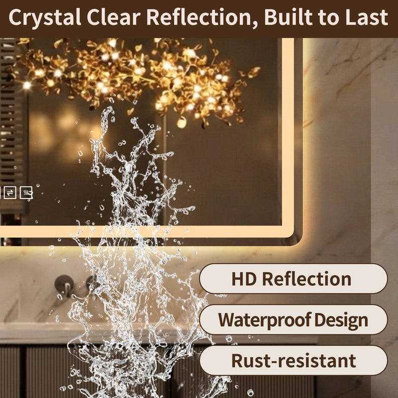 36 X 36 LED Bathroom Mirror With Dimmable Frosted Light Band, 3 Color Temperatures, Anti Fog, Memory & Auto Off - Silver