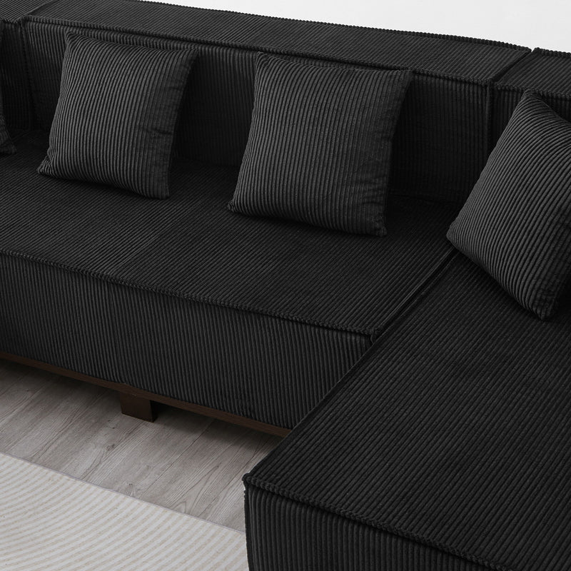 U-Shaped Sectional Sofa With RGB LED Light Strip And 6 Pillows