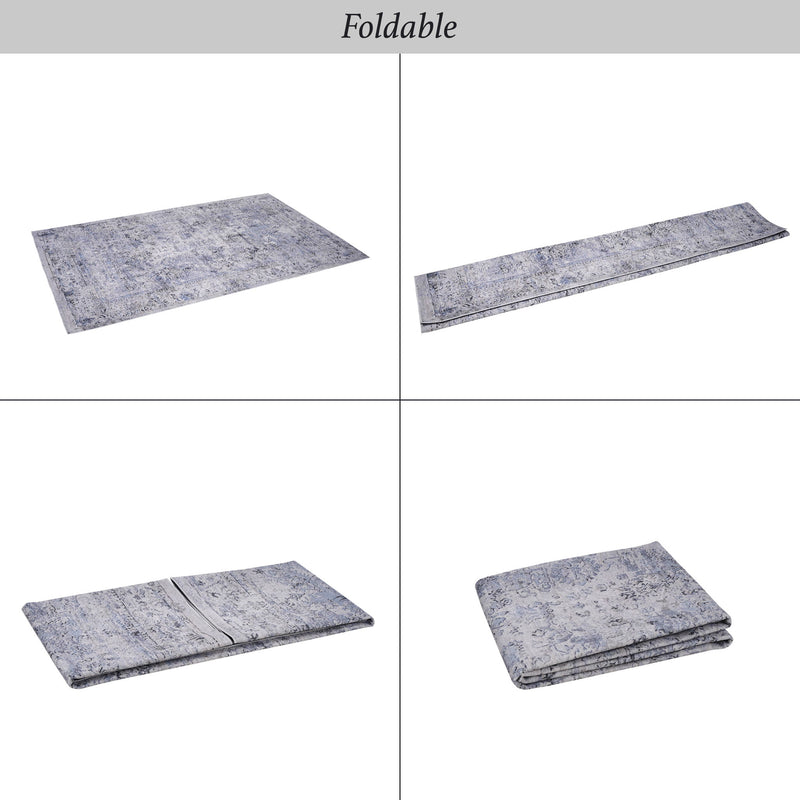 Maval - 6' X 9' Washable Area Rug - Blue / Cream