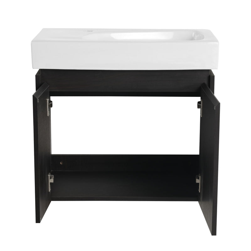 Modern Bathroom Vanity With Ceramic Basin, Wall Mounted Floating Sink Combo, Storage Cabinet