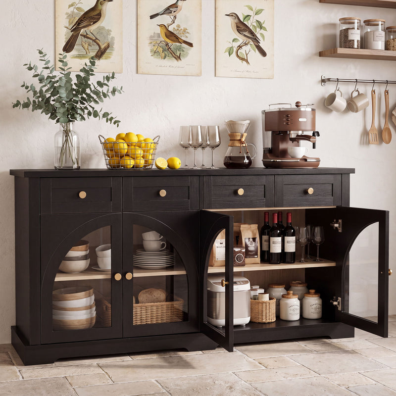 Sideboard Cabinet With 4 Drawers And 4 Arched Glass Doors