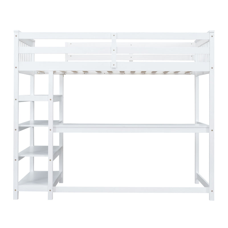 Loft Bed With Storage Shelves And Under Bed Desk