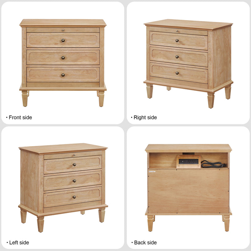 3 Drawer Nightstand With Charging Station, Bedside Table With USB & Type C Port And 2 AC Outlets