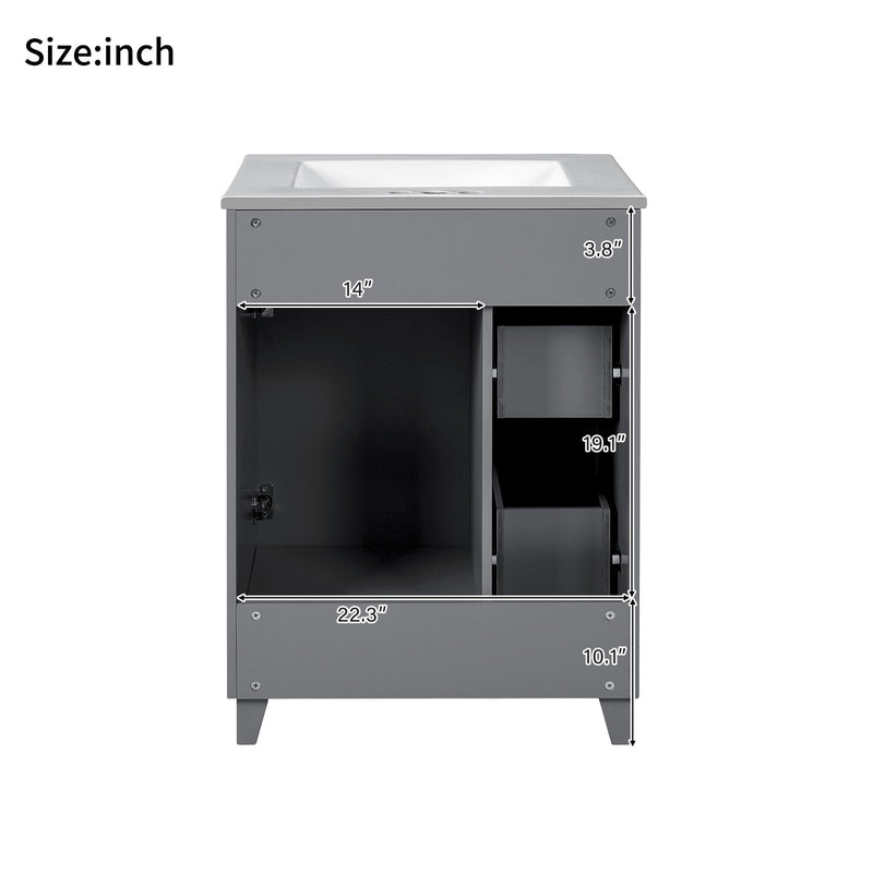 Transitional Style Bathroom Vanity Cabinet With Ceramic Sink