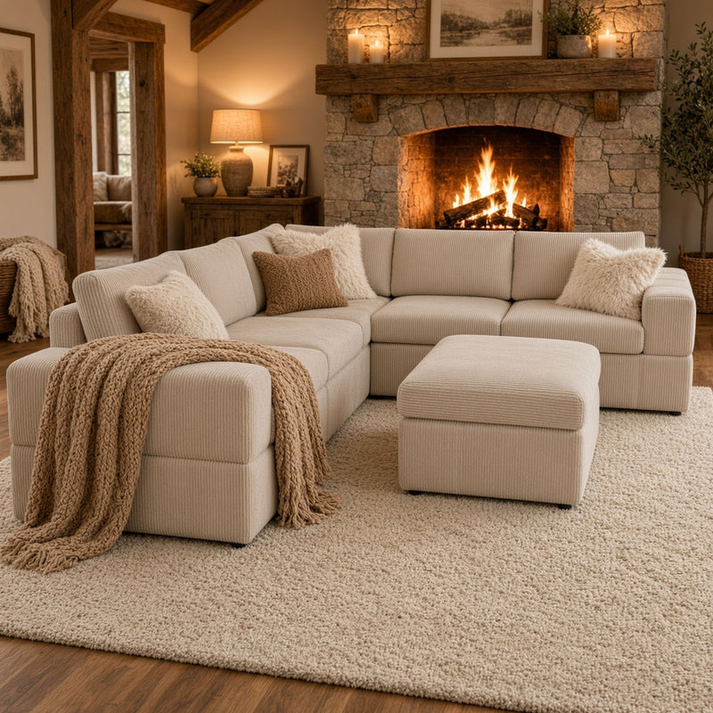 Oversized Modular Sectional Sofa, Reversible With Ottoman