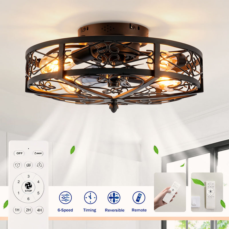 Mounting Type Ceiling Fan, Reversible Motor, DC Remote Control, 6 Speed Ceiling Fan - Matte Black