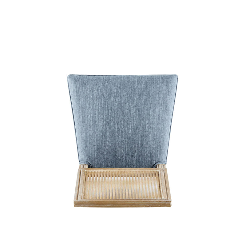 French Country Dining Chair With Rectangular Cane Backrest And Smooth Upholstered Seating