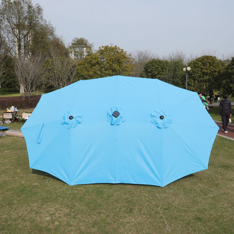 Double- Sided Outdoor Market Umbrella With Lights And Base