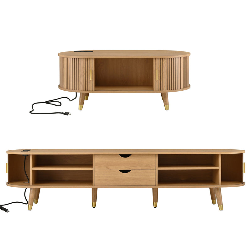 TV Stand & Coffee Table Set With Charging Station