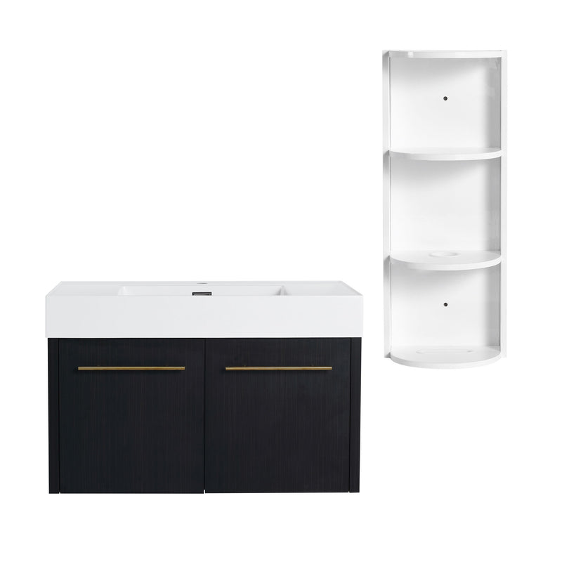 Modern Wall Mounted Bathroom Vanity With Thick Edge Resin Sink And Storage Rack