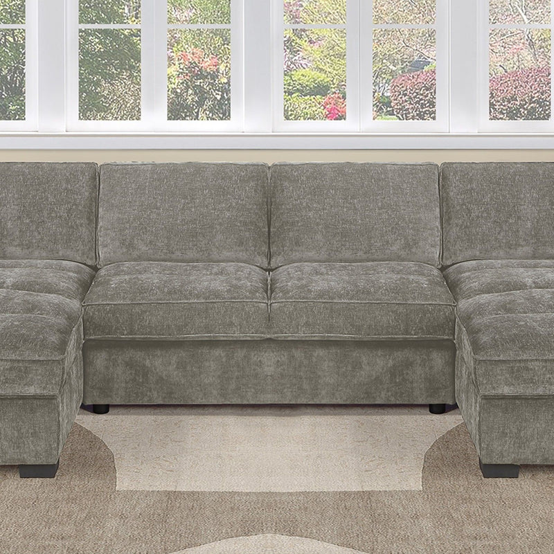 U - Sectional Sofa Upholstered LAF / RAF Chaise With Armless Loveseat And Chairs - Light Brown