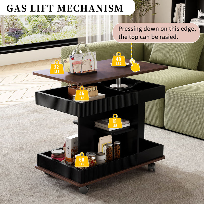 Adjustable End Table With Wheels, 360°Rotating Top And Storage Space