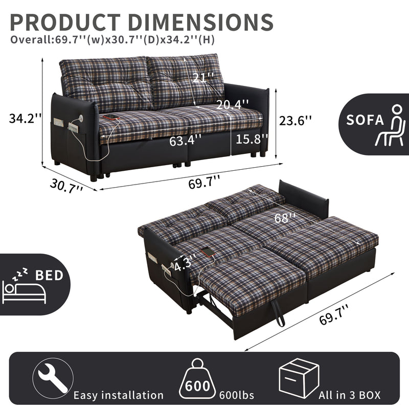 Sleeper Sofa, Expandable Sectional With Ottoman For Living Room - Black