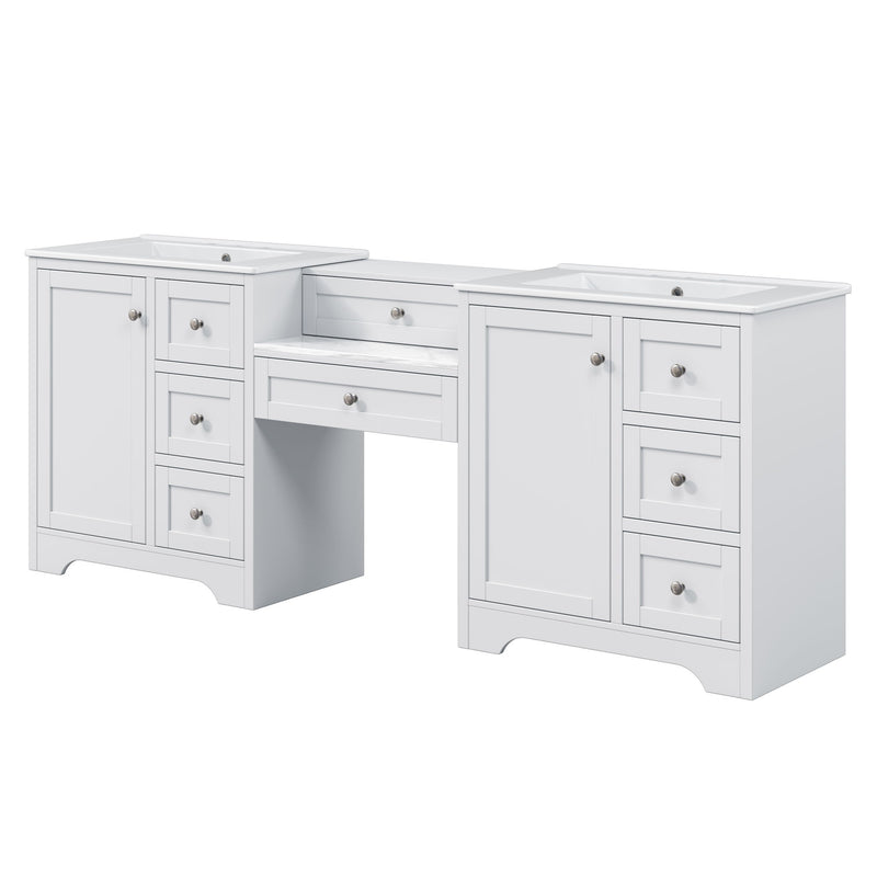 Double Sink Bathroom Vanity With Countertop, 2 Ceramic Sinks, 6 Drawers, Soft Close Design